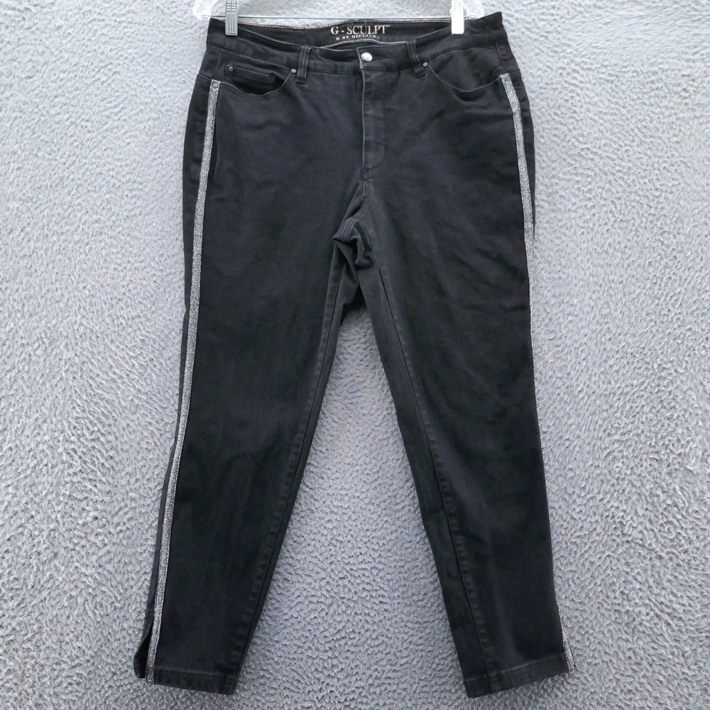 G Sculpt by‎ Giuliana 101 Skinny Jeans Womens 16 True Black Glitter Stripe Slit